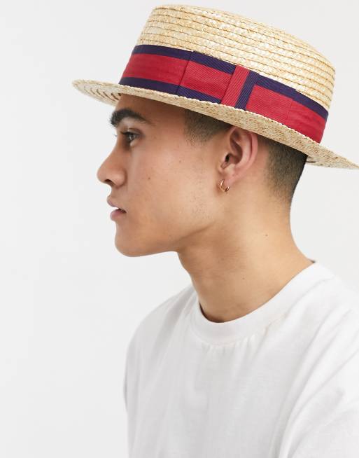 ASOS DESIGN straw boater hat with band detail