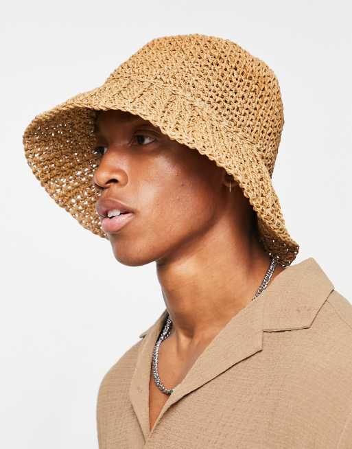 ASOS DESIGN straw bucket hat in light brown ASOS