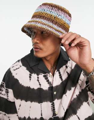 ASOS DESIGN straw bucket hat in multi stripe