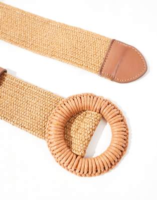 Asos Design Straw Buckle Belt-brown In Brown