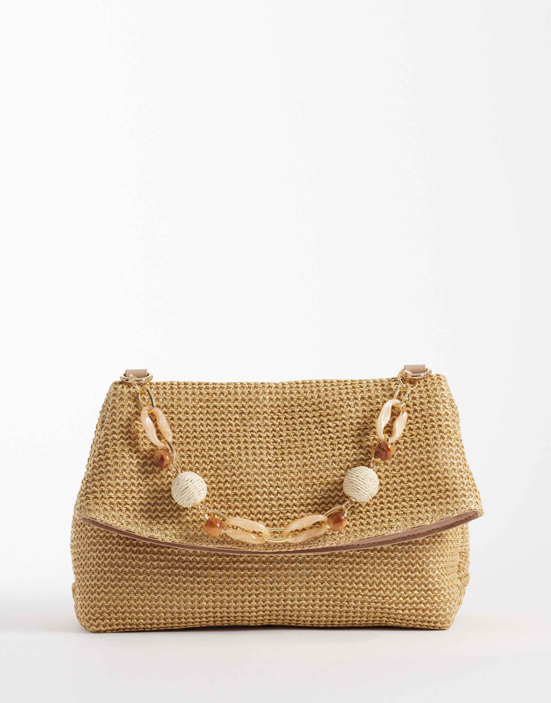 asos design straw clutch bag with resin strap in natural