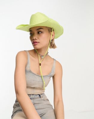 ASOS DESIGN straw cowboy hat with size adjuster in lime