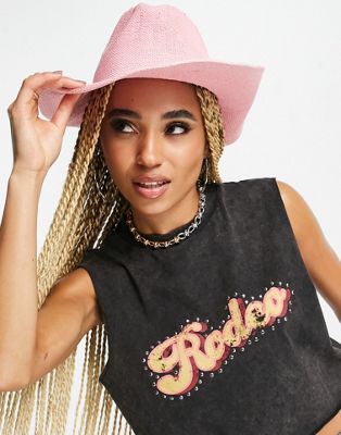 ASOS DESIGN straw cowboy hat with size adjuster in pink