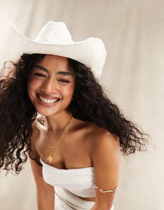 ASOS DESIGN straw cowboy hat with size adjuster in white