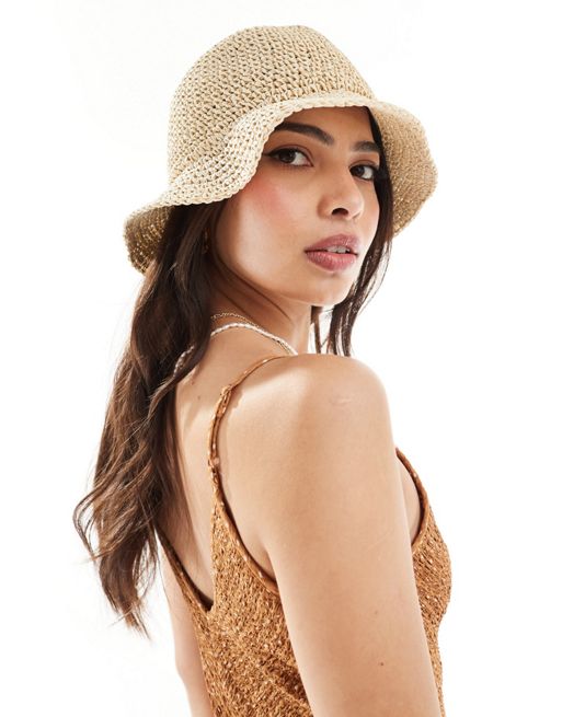  ASOS DESIGN straw crochet bucket hat in natural