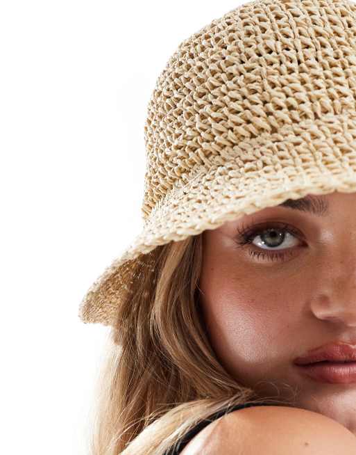 ASOS DESIGN straw crochet bucket hat in natural, 2 of 4