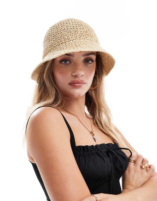 ASOS DESIGN straw crochet bucket hat in natural, 4 of 4
