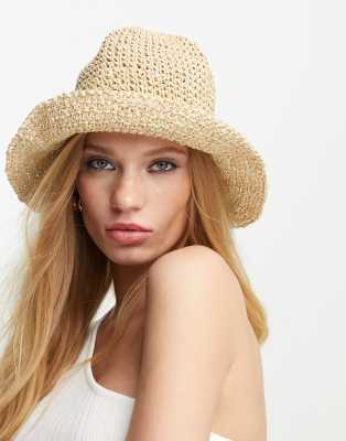 ASOS DESIGN straw crochet bucket hat in neutral   - ASOS Price Checker