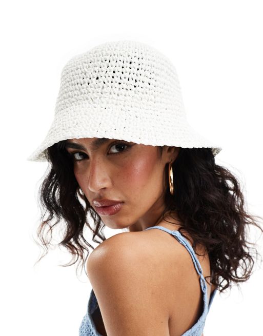 CerbeShops DESIGN straw crochet bucket hat in white 