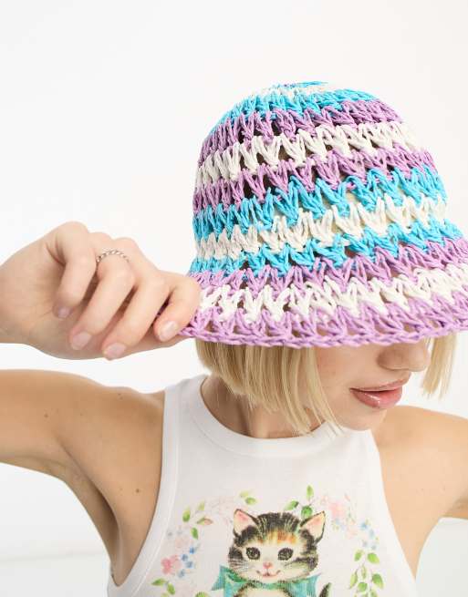 ASOS Crochet Knit Bucket Hat in Purple