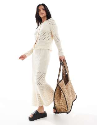 Asos Design Straw Crochet Oversized Tote Bag In Green