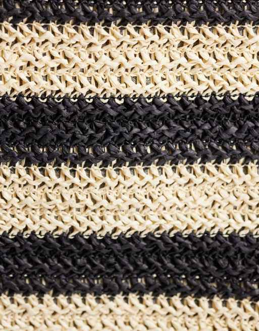 ASOS DESIGN straw crochet tote bag in mono stripe, 3 of 4