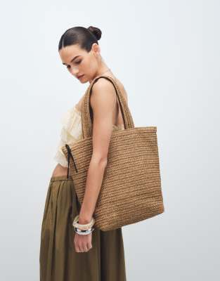 Asos Design Straw Crochet Tote In Neutral