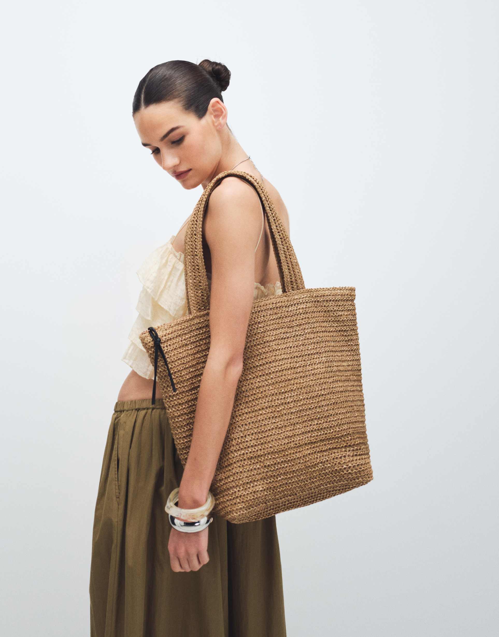 asos design straw crochet tote in natural