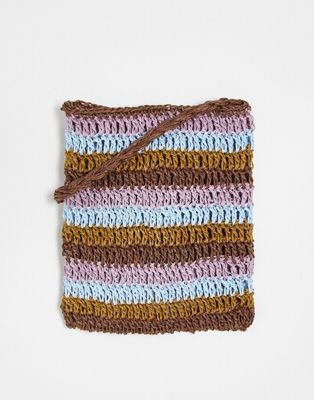 ASOS DESIGN straw cross body bag in purple and beige stripe