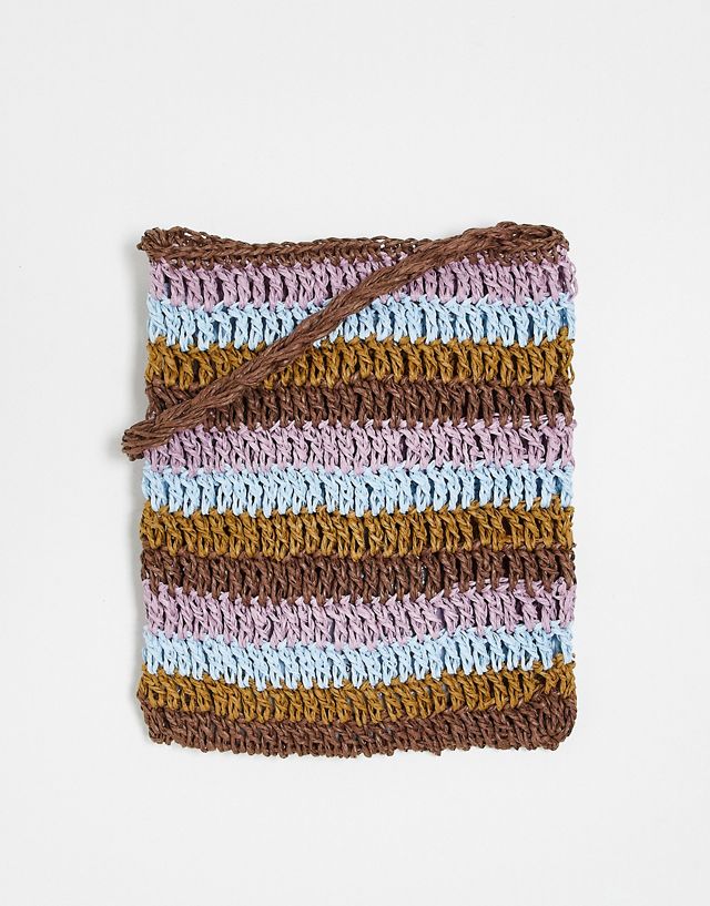 ASOS DESIGN straw cross body bag in purple and beige stripe
