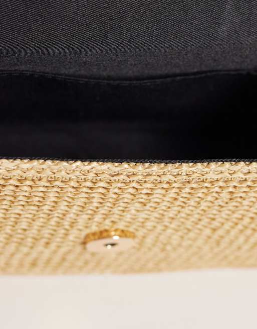 ASOS DESIGN straw crossbody bag with resin top handle and detachable cross body strap in natural, 3 of 4