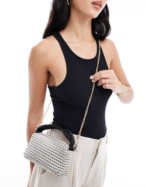 ASOS DESIGN straw crossbody bag with ruched top handle in black