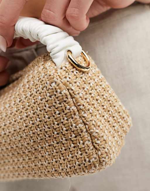 ASOS DESIGN straw crossbody bag with ruched top handle in white