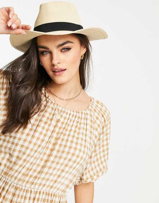 nikkel ideologi dybtgående ASOS DESIGN straw fedora hat with black band in natural | ASOS