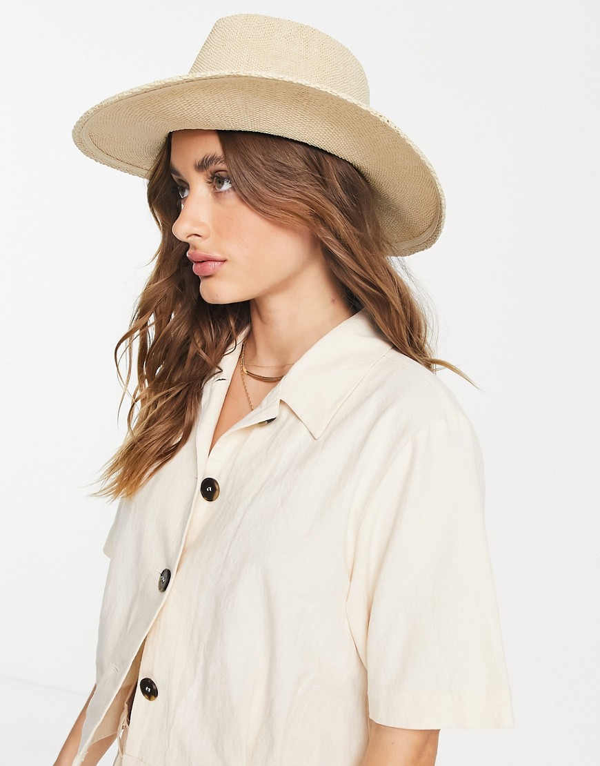 Asos Design Straw Fedora Hat With Black Band And Size Adjuster In Natural-brown In Neutral
