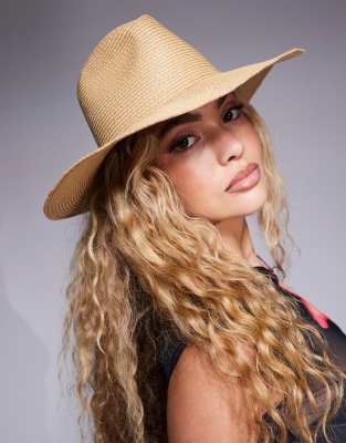 Asos Design Straw Fedora In Gold