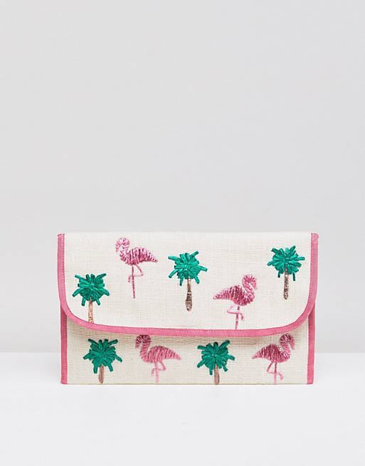 ASOS DESIGN straw flamingo clutch bag