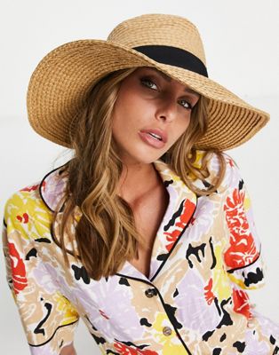ASOS DESIGN straw floppy fedora in natural with size adjuster