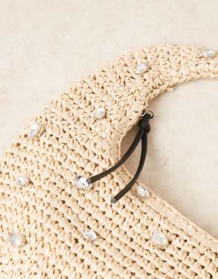 ASOS DESIGN STRAW HAND CROCHET SCOOP SHOULDER BAG 
