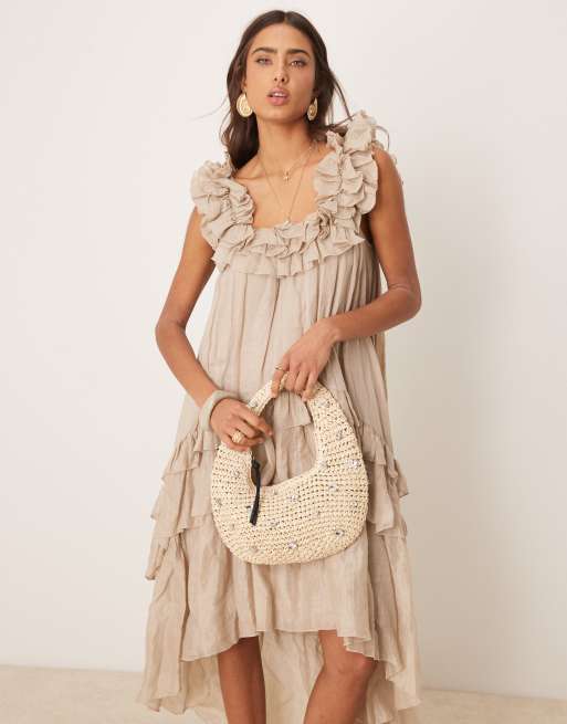 ASOS DESIGN straw hand crochet scoop shoulder bag in natural with crystal detail, 4 of 4
