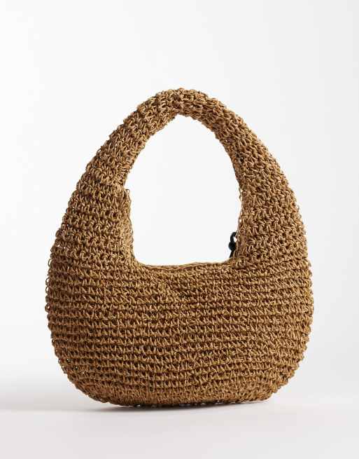 ASOS DESIGN straw hand crochet scoop shoulder bag in natural, 4 of 4