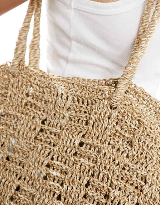 ASOS DESIGN straw hand crochet tote bag in mixed weave ASOS