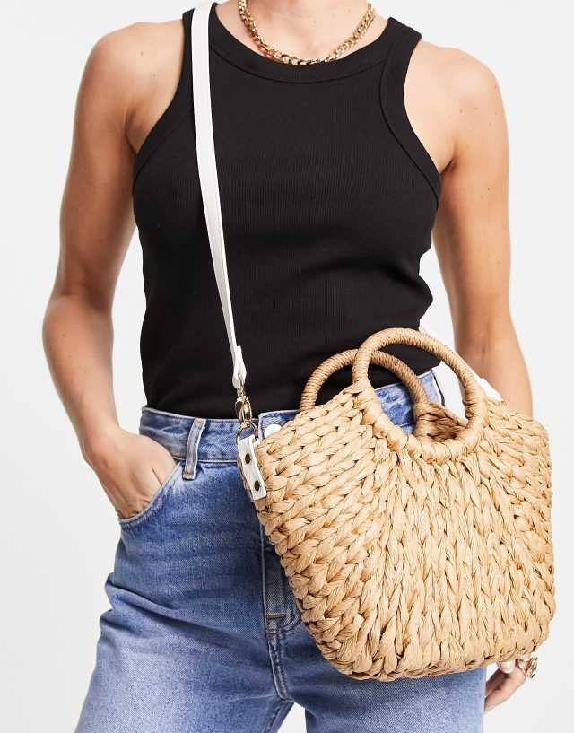 ASOS DESIGN straw mini tote bag with detachable cross body strap