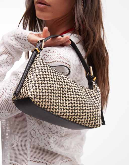 ASOS DESIGN straw multi weave adjustable grab bag in black and natural, 3 of 4