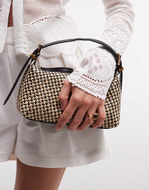 ASOS DESIGN straw multi weave adjustable grab bag in black and natural, 4 of 4