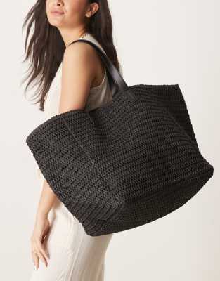 Shop Asos Design Straw Oversized Tote Bag In Neutral