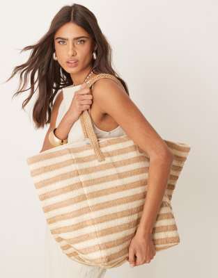 ASOS DESIGN straw oversized tote bag in natural stripe