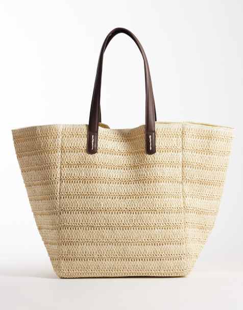 ASOS DESIGN straw oversized tote bag with pu handles - view 1