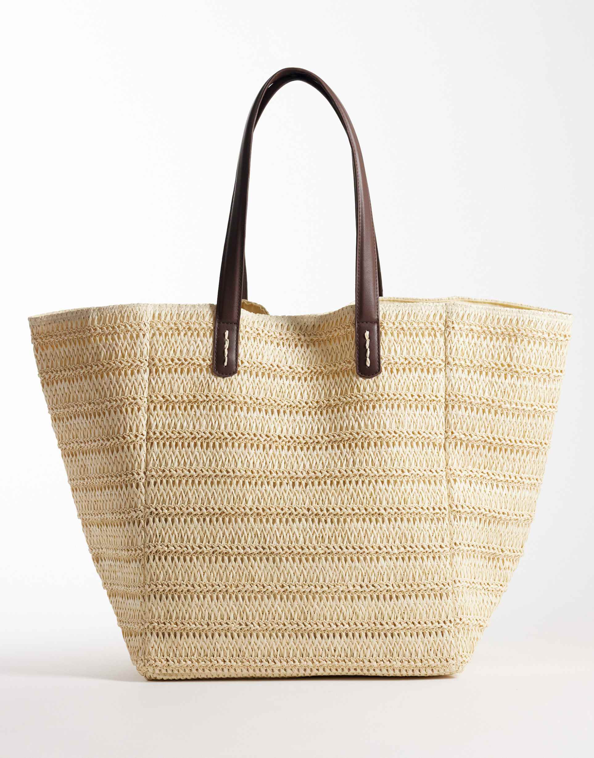 asos design straw oversized tote bag with pu handles