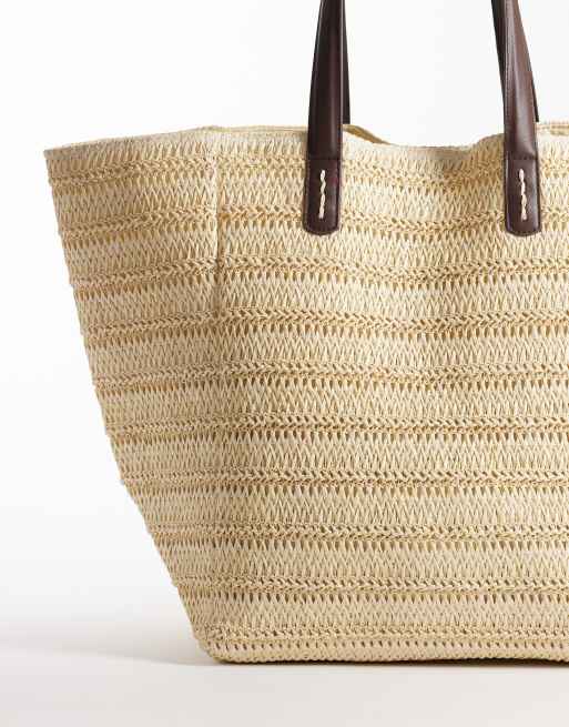 ASOS DESIGN straw oversized tote bag with pu handles, 4 of 4