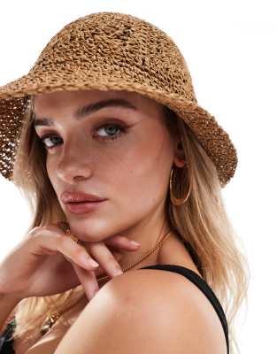  ASOS DESIGN straw packable floral crochet hat  