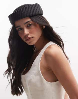 Asos Design Straw Pillbox Hat In Black