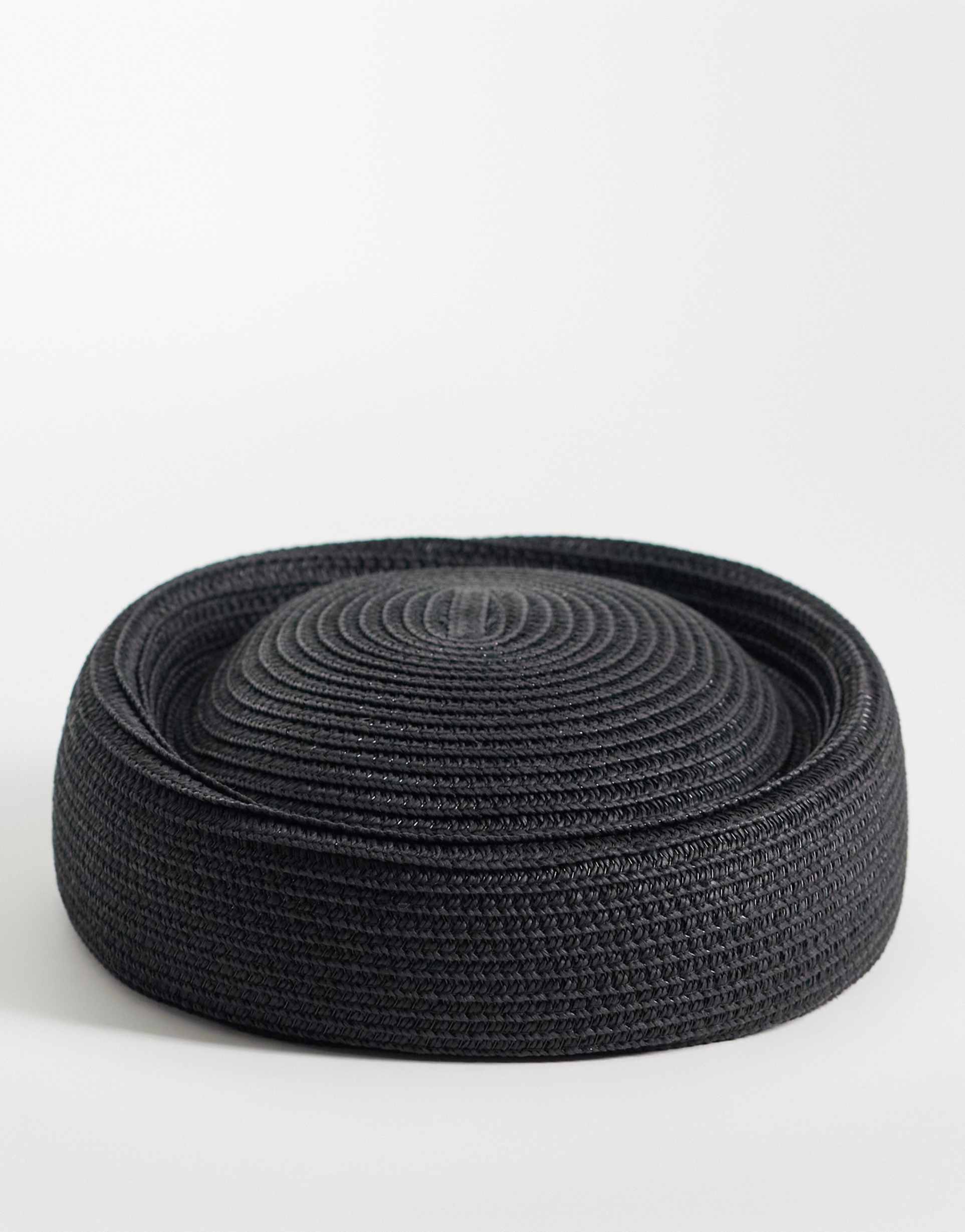 asos design straw pillbox hat in black