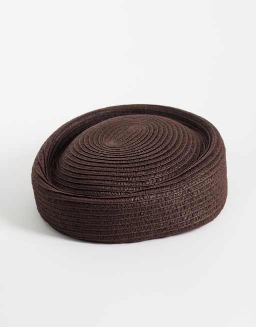 ASOS DESIGN straw pillbox hat in chocolate, 3 of 3