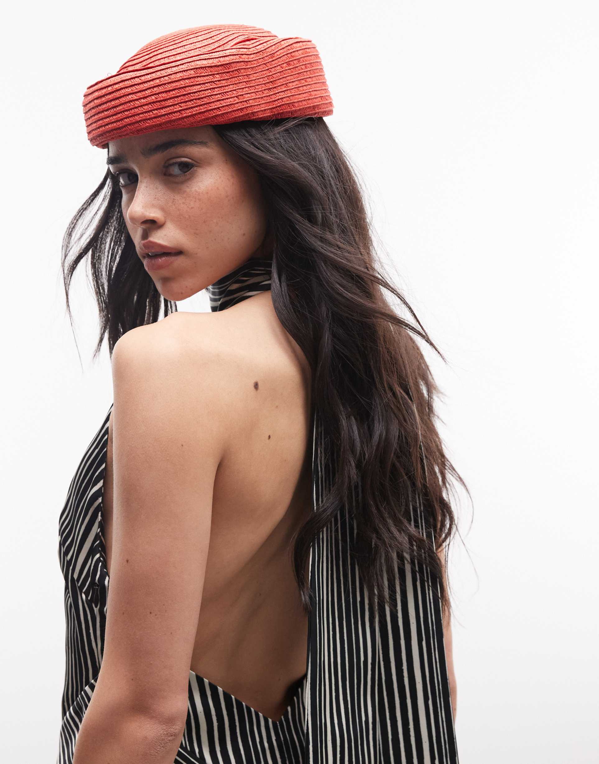 asos design straw pillbox hat in red