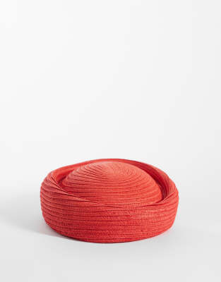 Asos Design Straw Pillbox Hat In Red