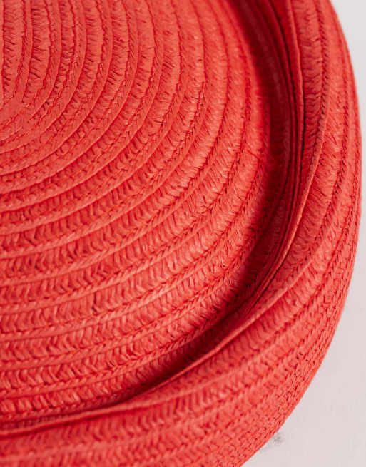 ASOS DESIGN straw pillbox hat in red, 3 of 4