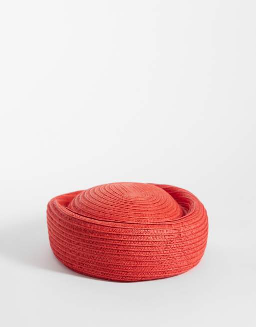 ASOS DESIGN straw pillbox hat in red, 4 of 4