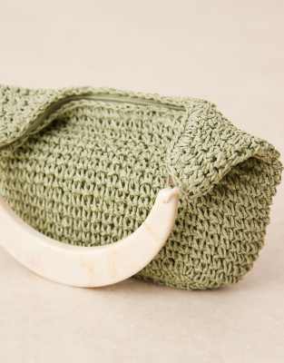 Asos Design Straw Purse With Resin Handle In Green