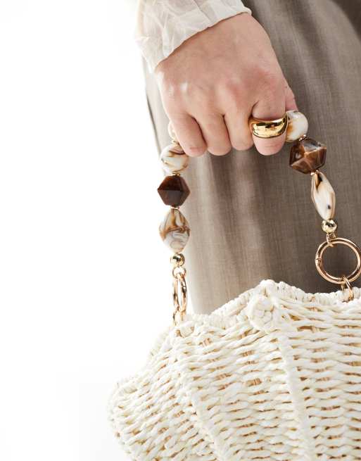 ASOS DESIGN straw shell bag with resin handle and detachable cross body strap